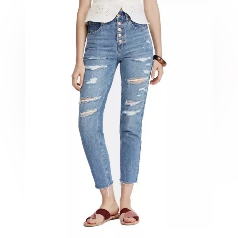 Free People We The Free Distressed Button Fly Skinny Jeans 31